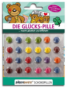 Die Glücks-Pille Schokolinsen Vorderseite