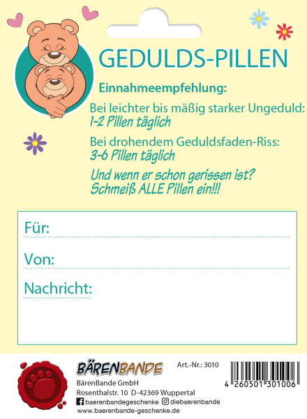 Gedulds-Pillen Schokolinsen Rückseite