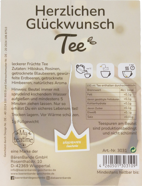 Herzlichen Glückwunsch Tee Rückseite