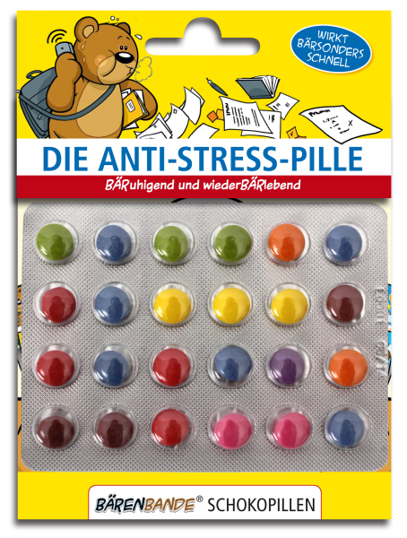 Die Anti-Stress-Pille Schokolinsen Vorderseite